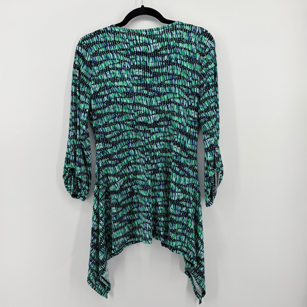 Chaus New York Womens Abstract Print Zip Front Tunic Top Green Blue Black M - Picture 3 of 7